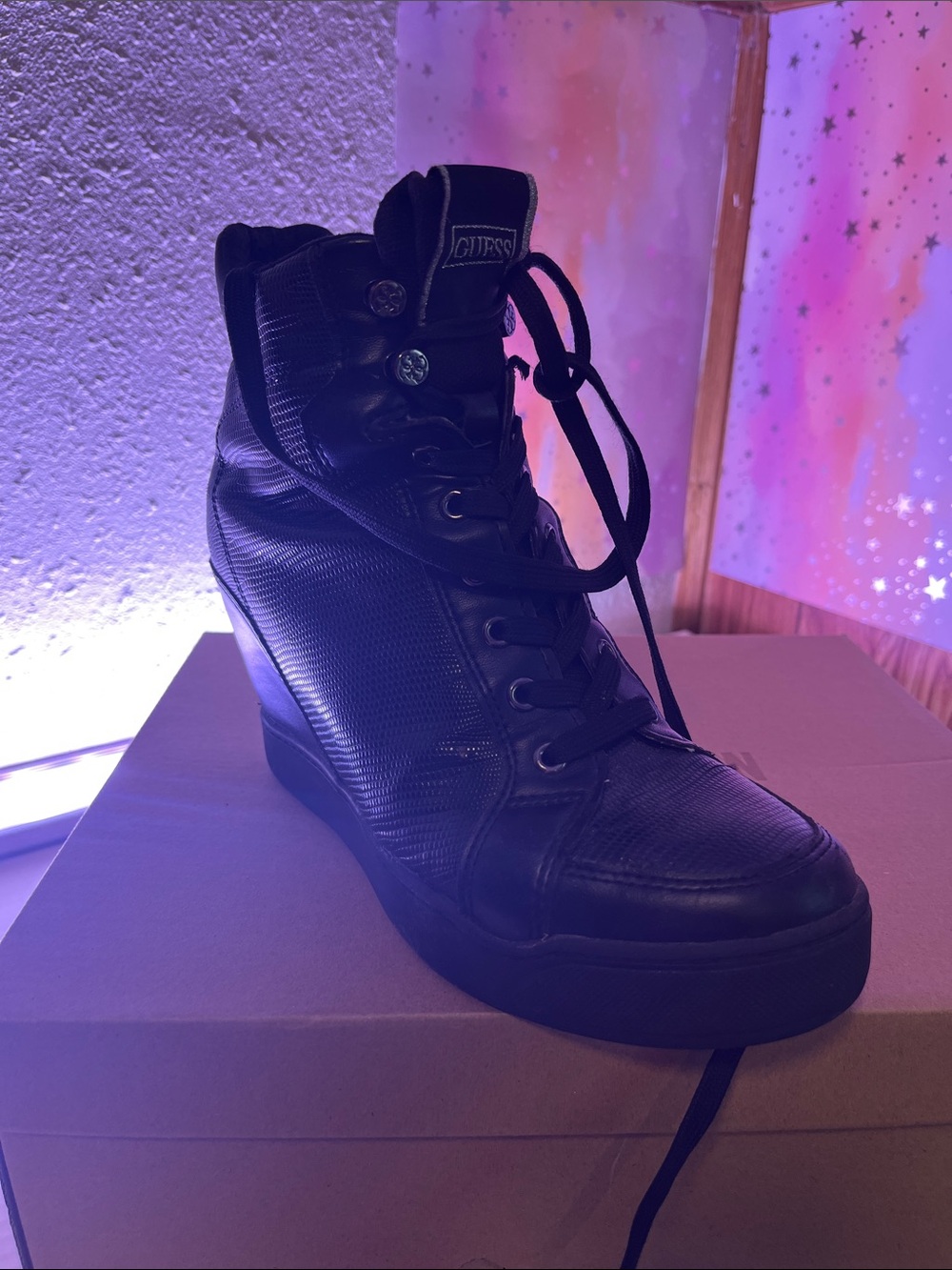 GUESS Black Wedge High-Top Sneaker with Lace-Up Front